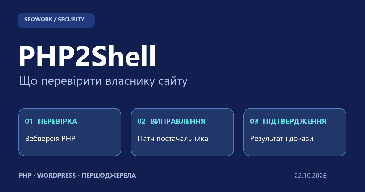 PHP2Shell: перевірити версію PHP, встановити виправлення, підтвердити результат